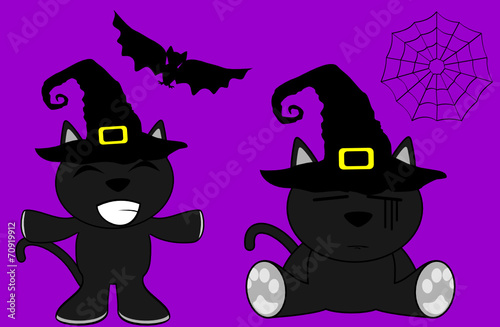 halloween cute black cat witch cartoon set7