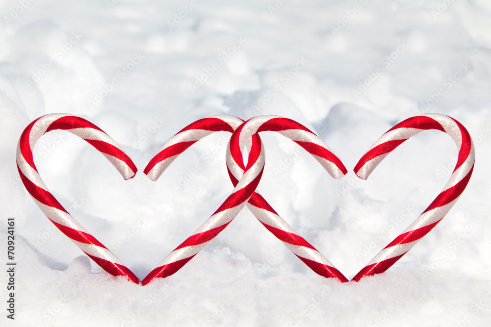 Double Heart Shape Candy Canes in the Snow
