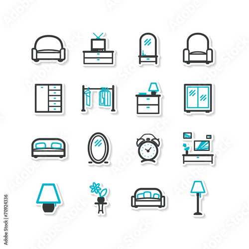 Set of icons - a home interior, drawing room.