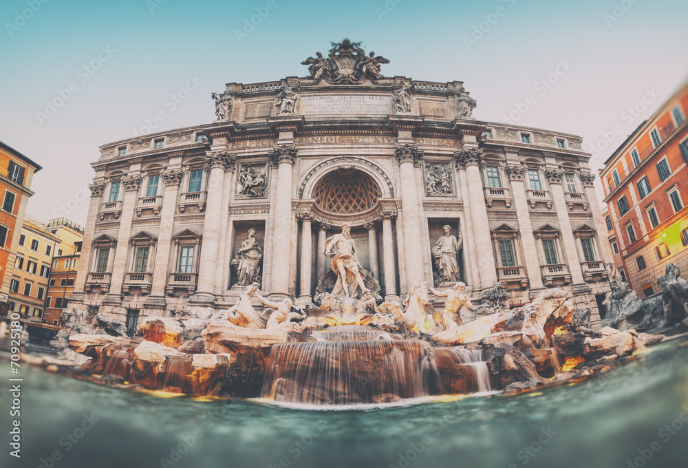Trevi Fountain (Vintage style). Rome - Italy.