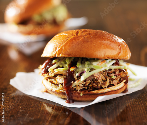 two pulled pork barbecue sandwiches photo