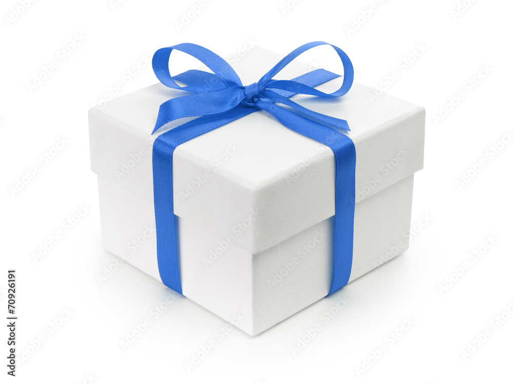 white gift paper box with blue ribbon bow white gift paper box with blue ribbon bow