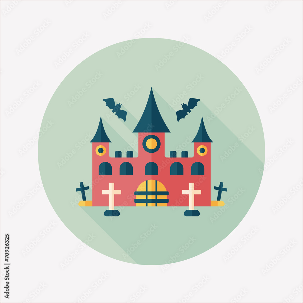 Halloween castle flat icon with long shadow,eps10