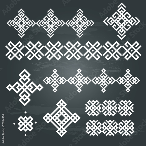Signs, border decoration elements in ethnic geometric set