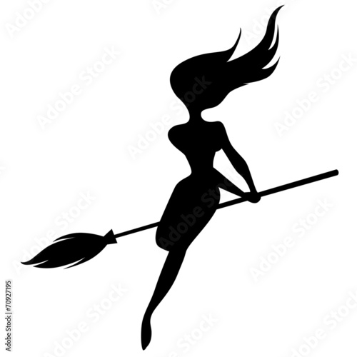 Beautiful witch on broom