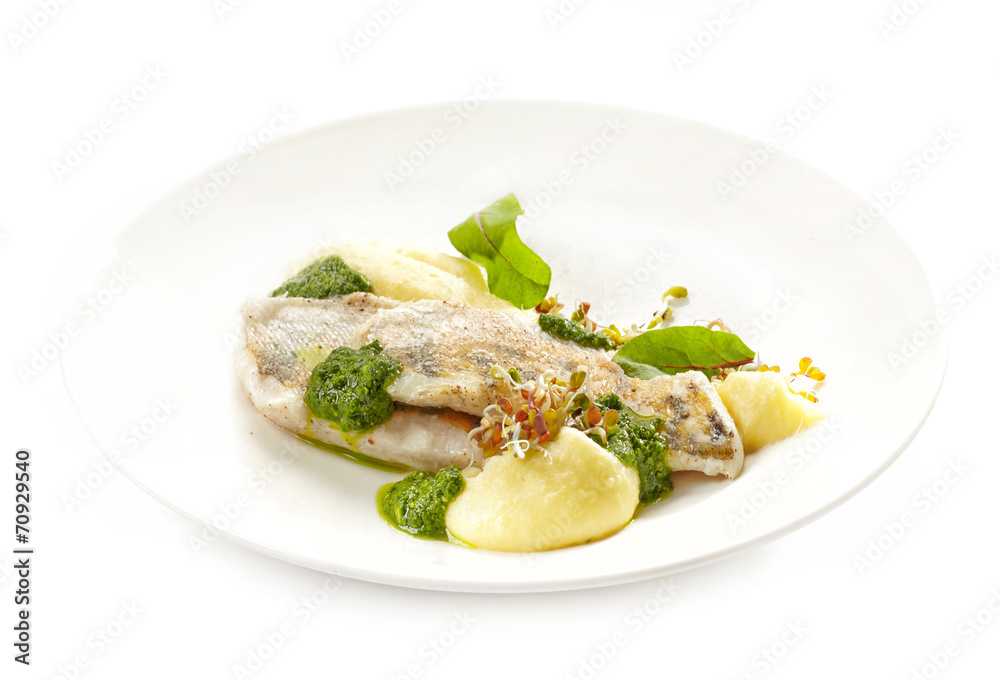plate of sander fillet with mashed potatoes plate of sander fillet with mashed potatoes