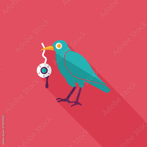 Halloween crow and eyeball flat icon with long shadow,eps10