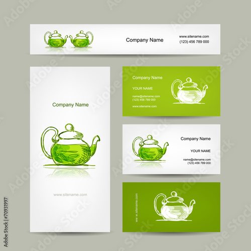 Business cards design, green trea sketch