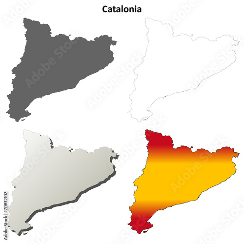 Catalonia blank detailed outline map set