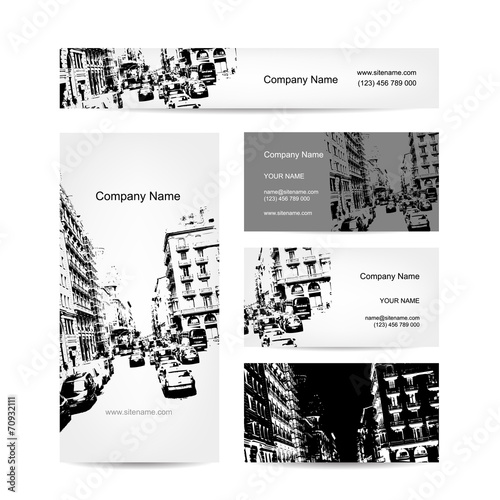 Photography Business card, urban design. Street of Barcelona city