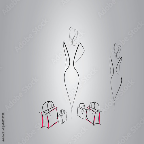 model and fashion girl with shopping bag ,art,vector,design