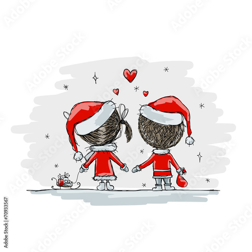 Couple in love together, christmas illustration for your design