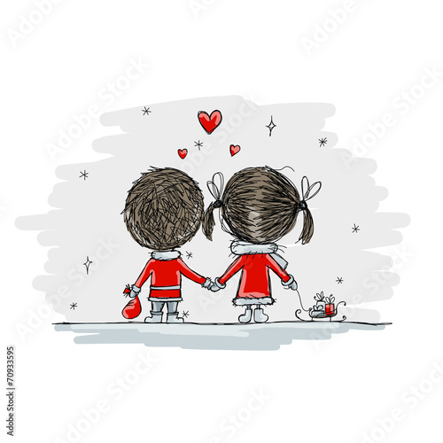 Couple in love together, christmas illustration for your design