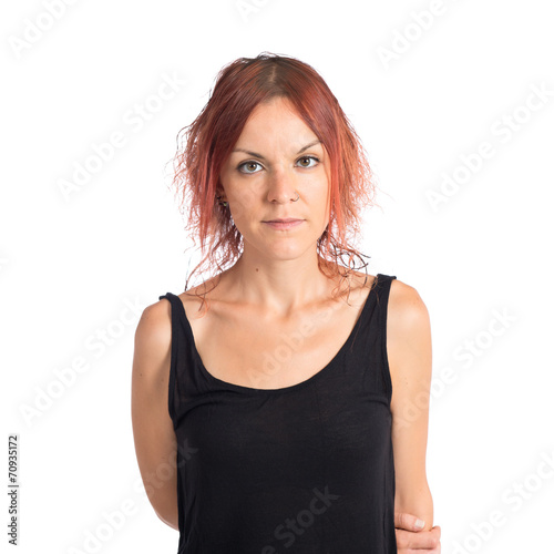 Redhead girl over white background