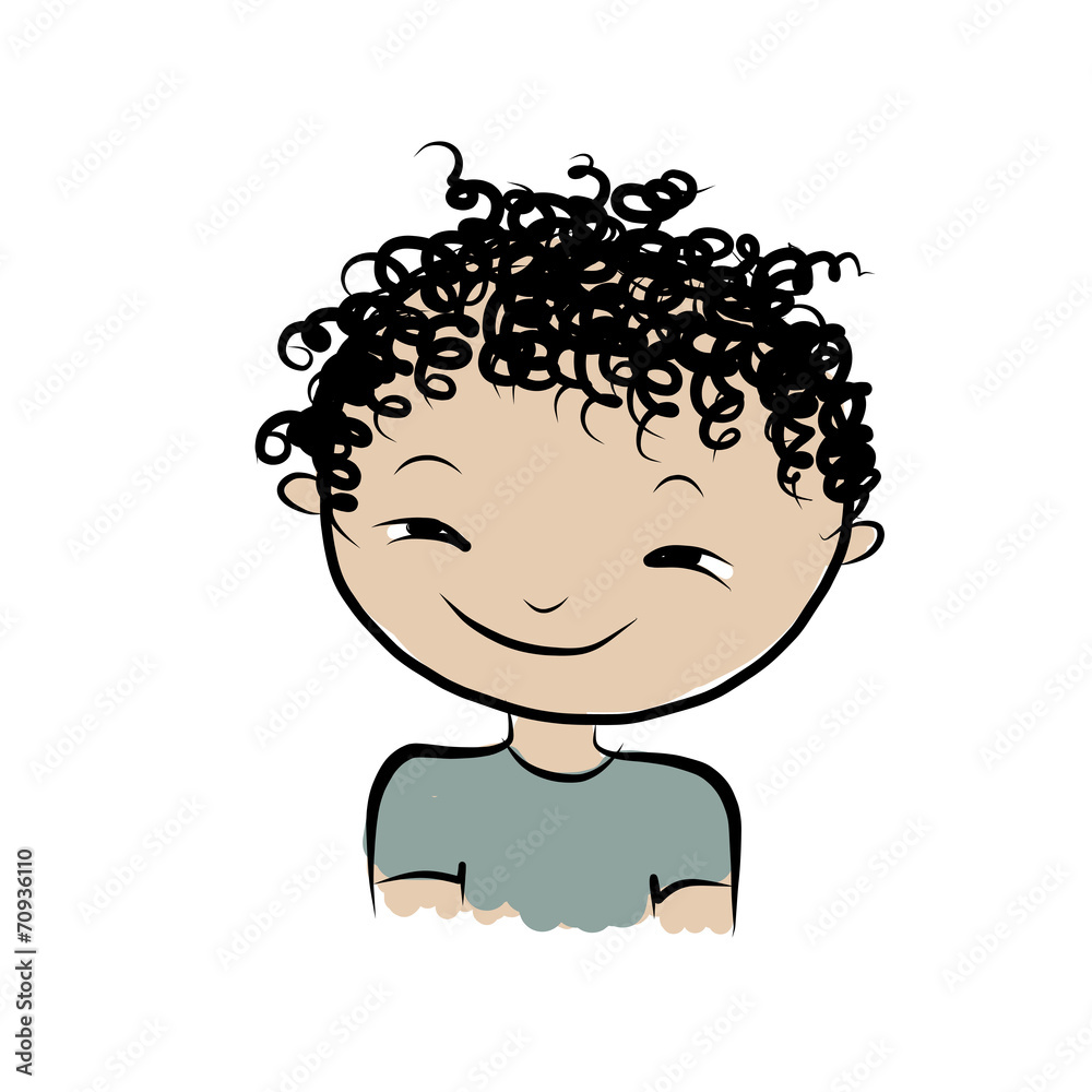 Cute boy smiling, sketch for your design Cute boy smiling, sketch for your design