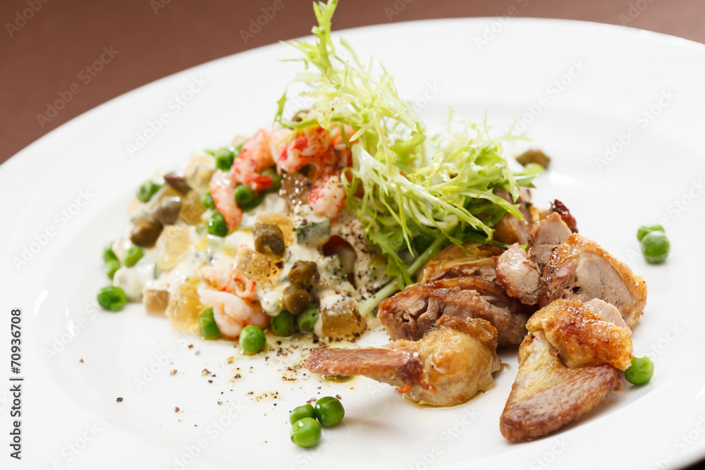 Russian salad with quail Russian salad with quail