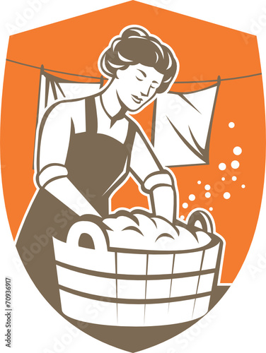 Housewife Washing Laundry Vintage Retro