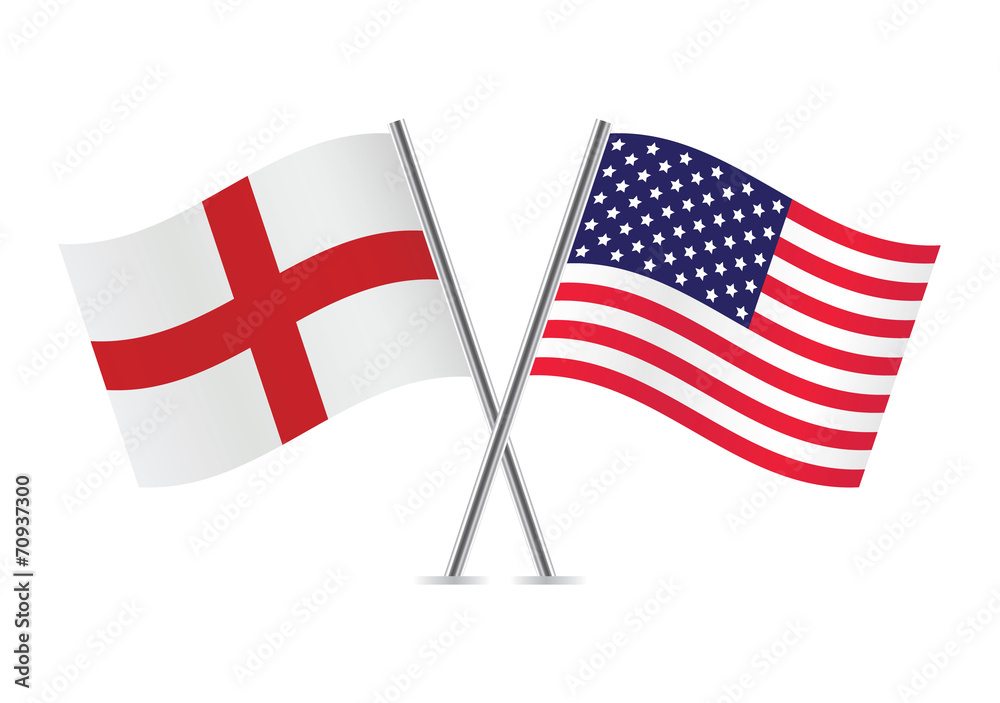 American and English flags. Vector illustration.