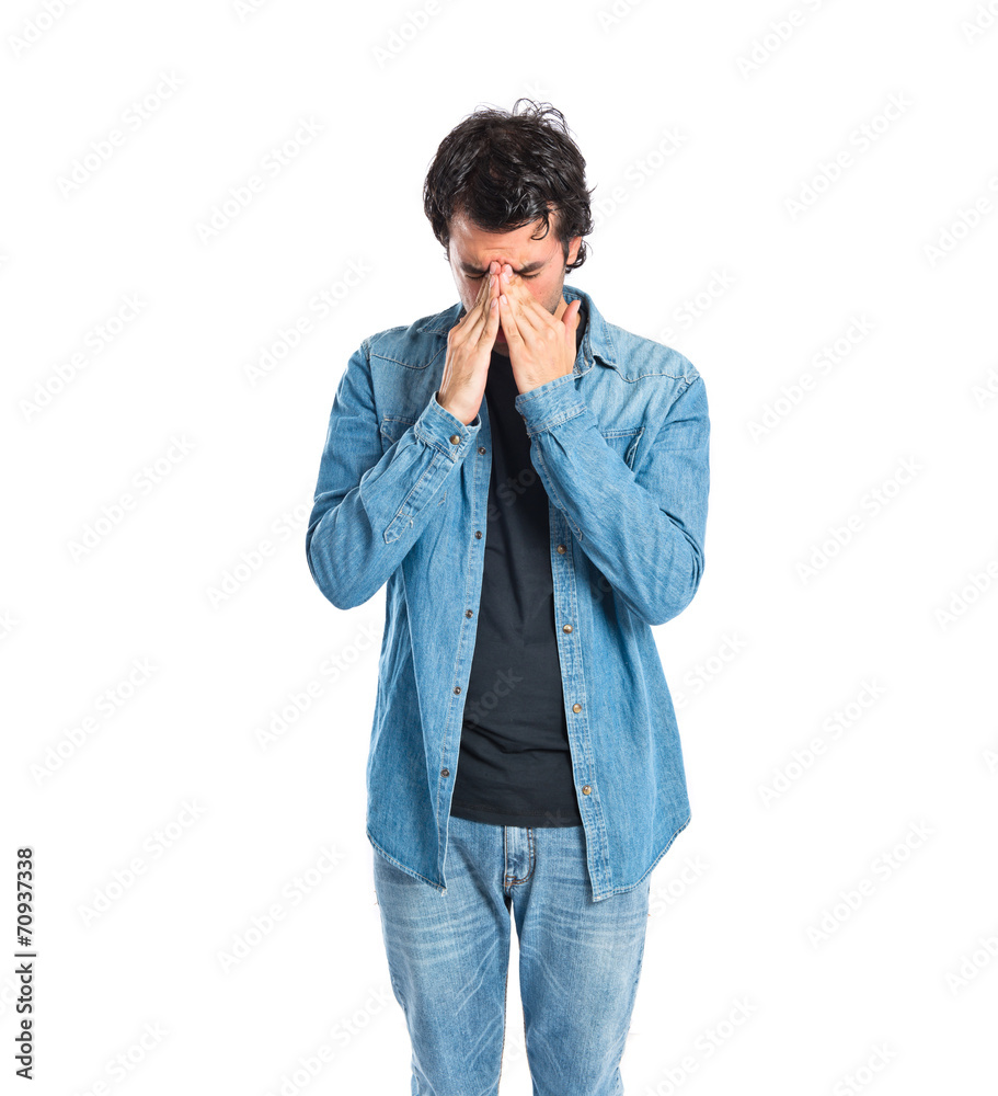 frustrated man over isolated white background frustrated man over isolated white background