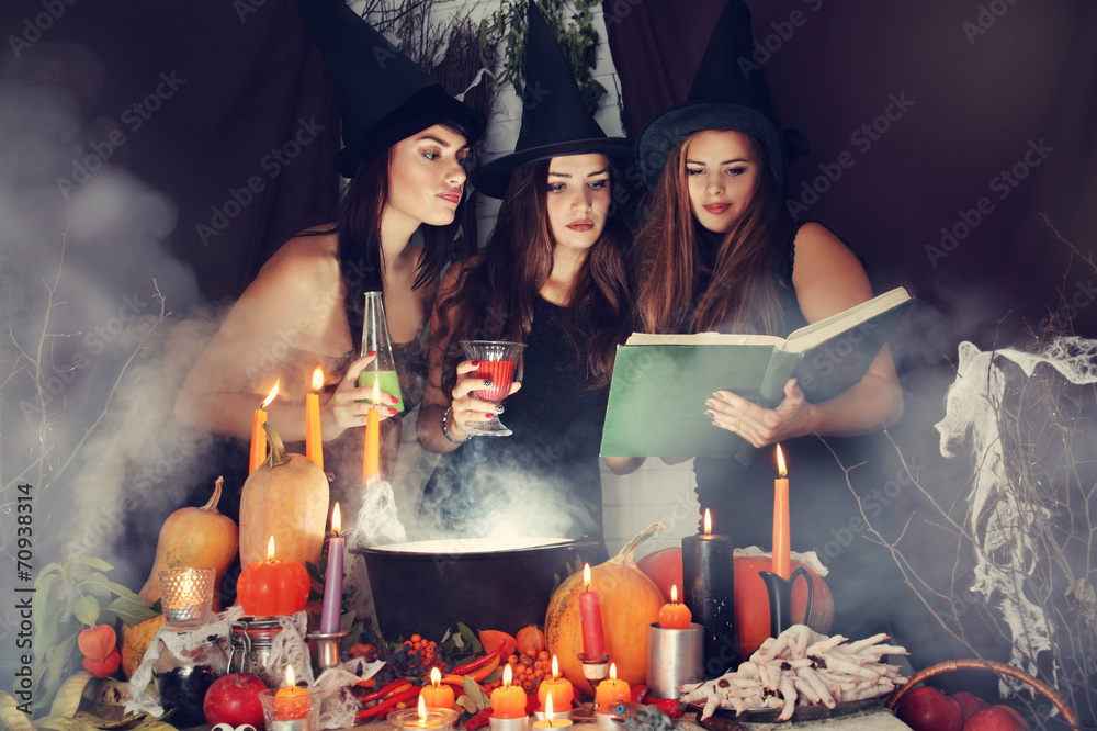 Naklejka premium Witches look into the book, tinted