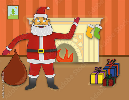 Santa Claus near the fireplace