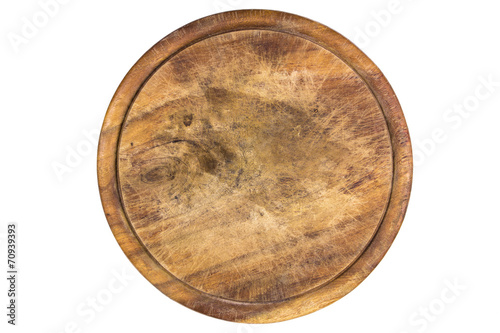 wooden plate for meat and vegetable on white background, clipping path.