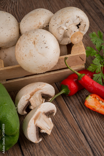 Vegetables on wooden box