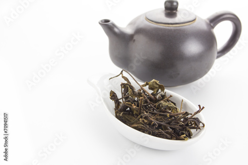 tea and teapot on white