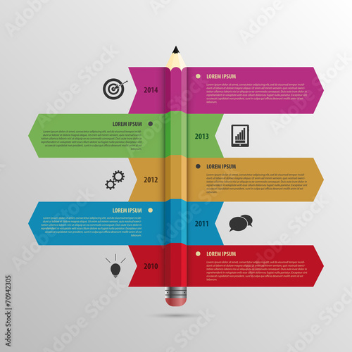 Business Infographic timeline Template with Pencil and icons