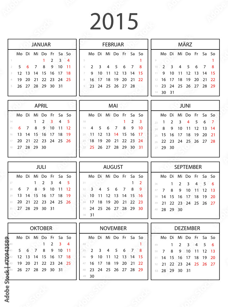 bord een miljoen rit Stockvector Kalender 2015 mit Rahmen ohne Feiertage | Adobe Stock