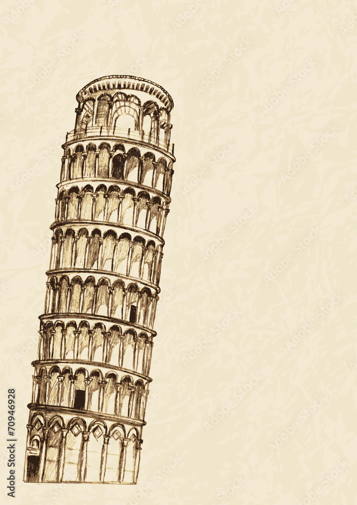 Sketch illustration of Pisa leaning tower