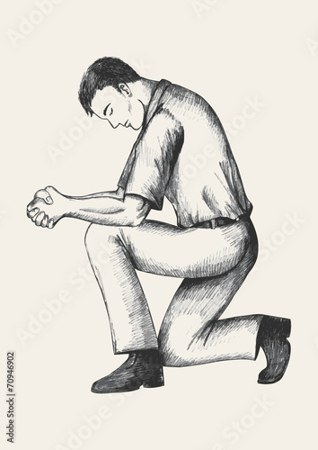 Sketch illustration of a man praying