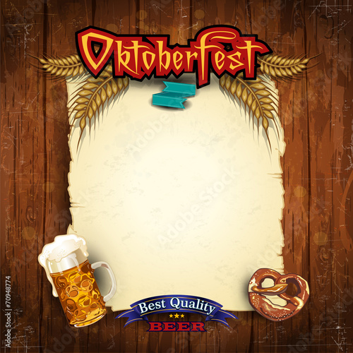 Parchment menu Oktoberfest with vintage wood
