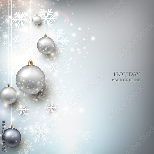 Elegant shiny Christmas background with baubles and place for te