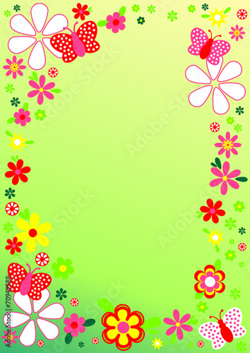 Green background with floral frame and place for text