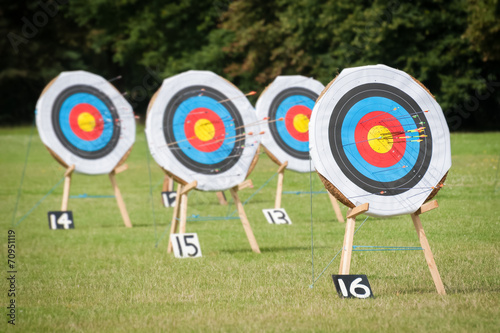 archery targets at various distances on a range