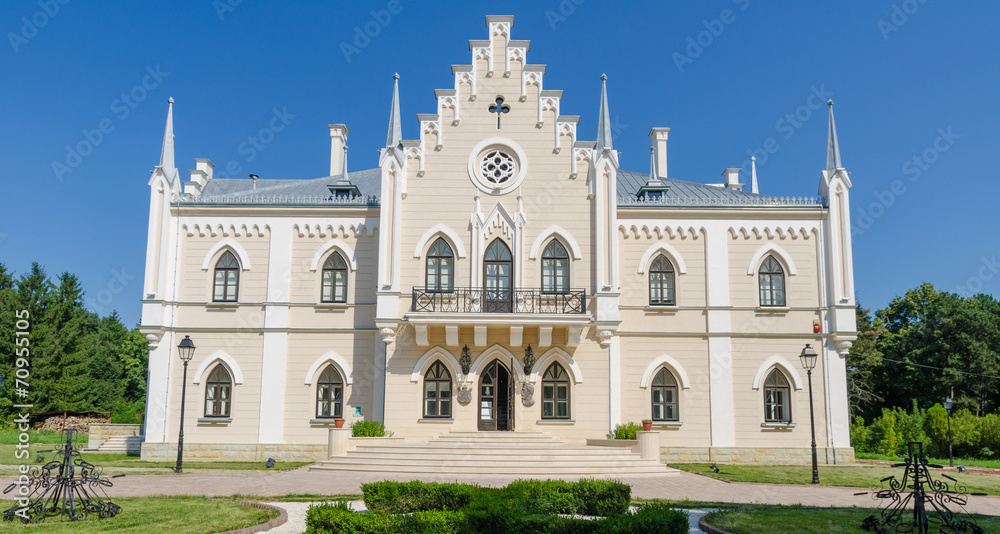 Ruginoasa neogothic palace front facade