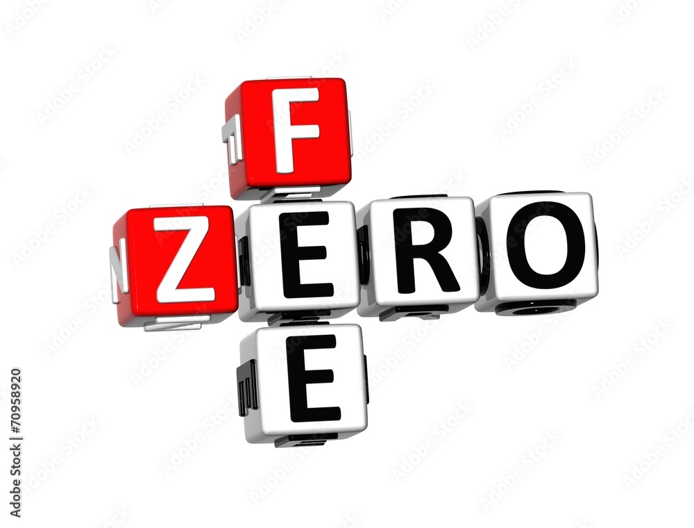 3D Crossword Zero Fee on white background 3D Crossword Zero Fee on white background