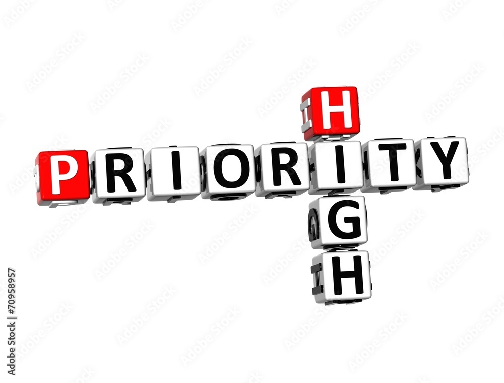 3D Crossword Priority High on white background 3D Crossword Priority High on white background