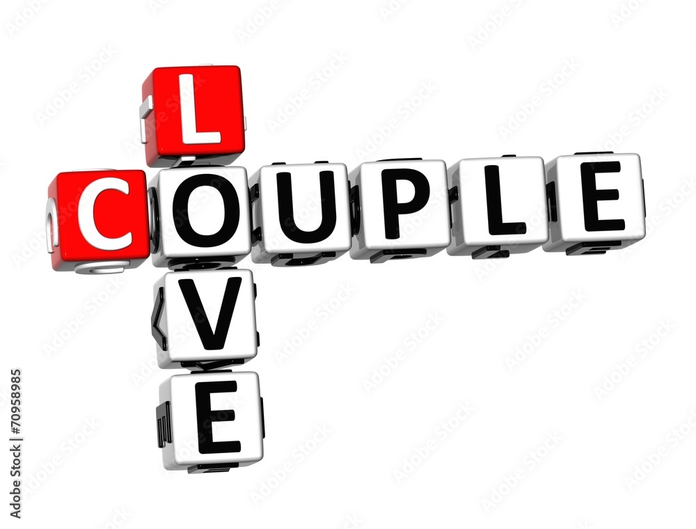 3D Crossword Couple Love on white background 3D Crossword Couple Love on white background