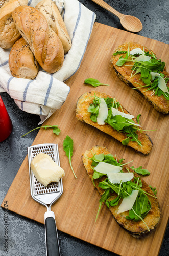 Fried eggplant, fried in parmesan crust photo