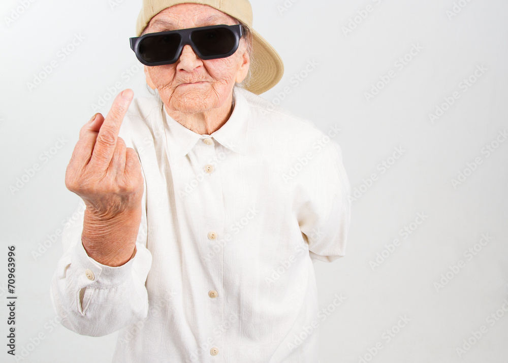 cool grandma showing her f-finger cool grandma showing her f-finger