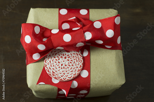 gift box handmade dotted red tape and label, photo