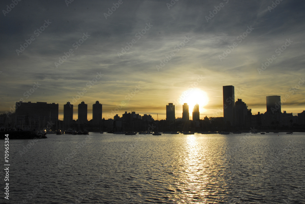 Montevideo skyline at sunset