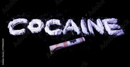 Word Cocaine on a mirror and 50 euro note