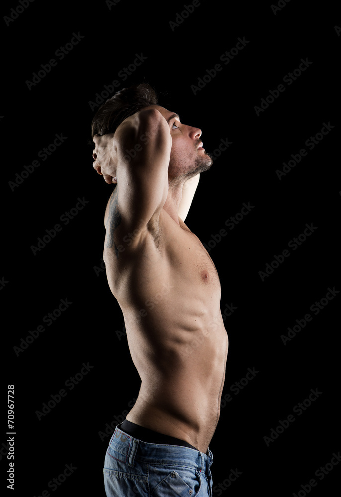 Handsome shirtless muscular man's profile Handsome shirtless muscular man's profile