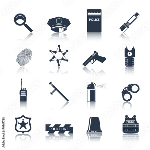 Police icons set black