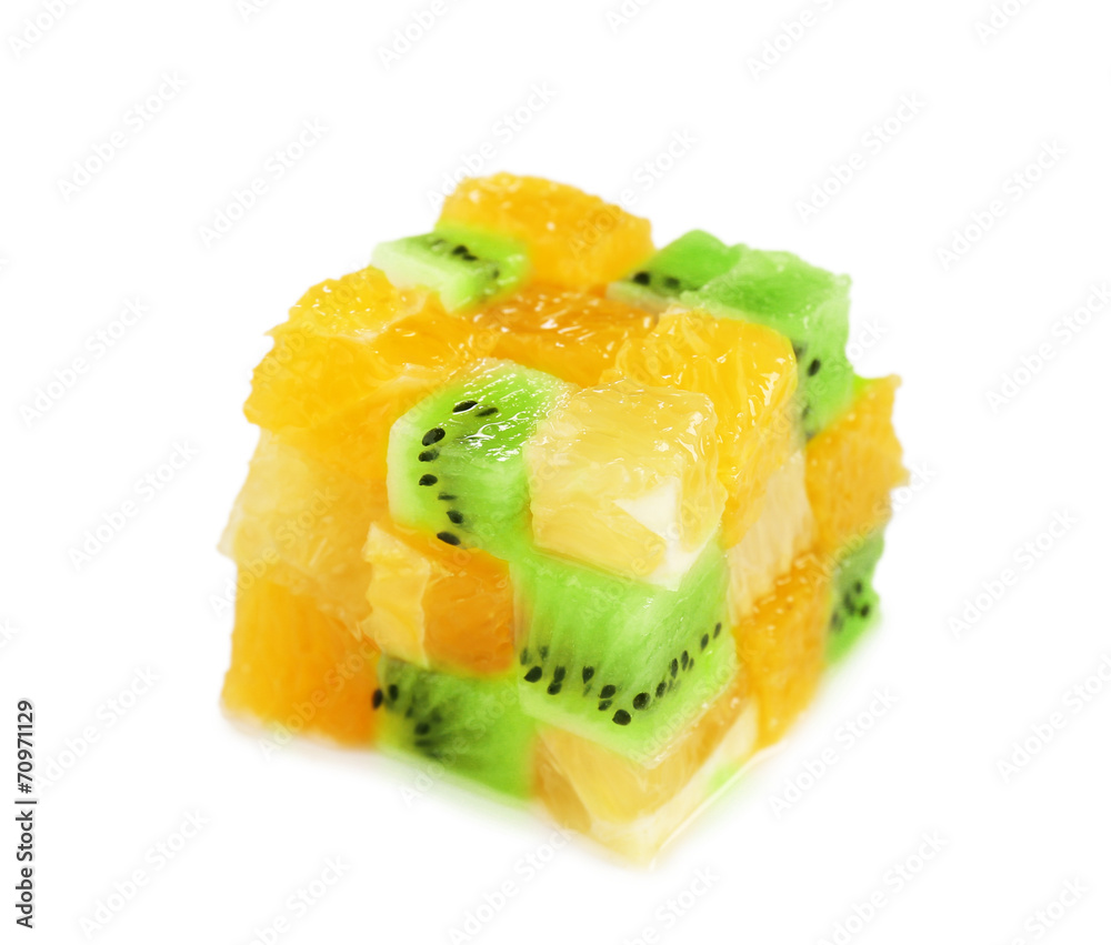 Healthy eating. Cube made of fruits, isolated on white