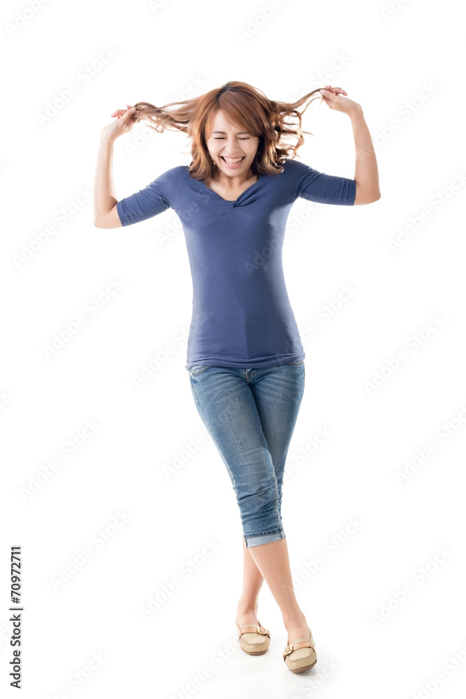 Excited Asian young girl