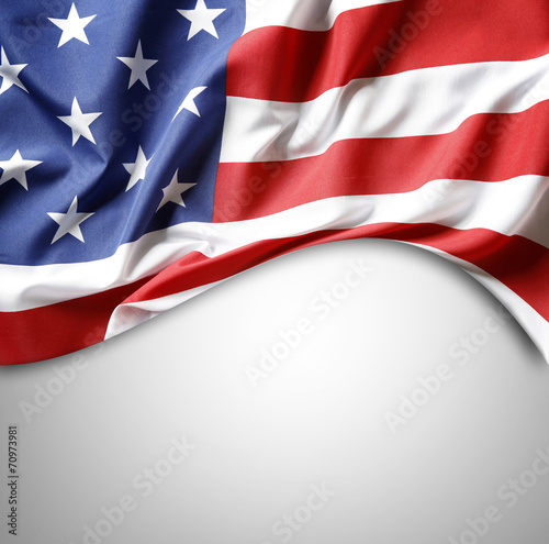 American flag on gray. Copy space